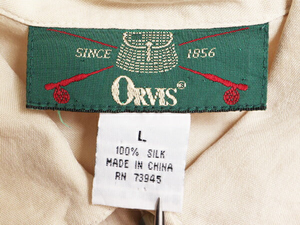 90s オービス 100% シルク 長袖 シャツ レディース L / 古着 旧タグ 90年代 オールド ORVIS アウトドア 無地 ブラウス 高級 薄手 トップス