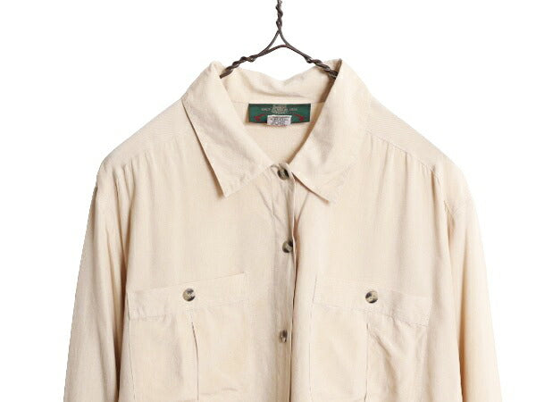 90s オービス 100% シルク 長袖 シャツ レディース L / 古着 旧タグ 90年代 オールド ORVIS アウトドア 無地 ブラウス 高級 薄手 トップス