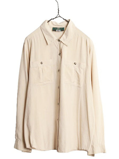 90s オービス 100% シルク 長袖 シャツ レディース L / 古着 旧タグ 90年代 オールド ORVIS アウトドア 無地 ブラウス 高級 薄手 トップス