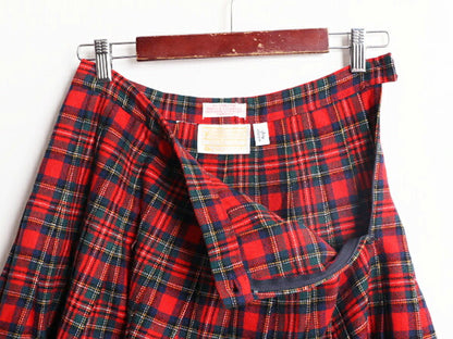 70s USA製 ペンドルトン チェック ウール プリーツ スカート レディース S 程 / PENDLETON 70年代 ヴィンテージ タータンチェック ひざ丈