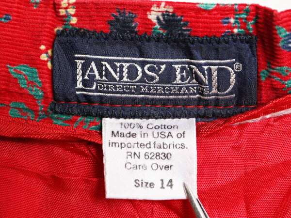 90s USA製 ランズエンド 細畝 コーデュロイ 総柄 フレア スカート L 程 古着 90年代 オールド LANDS END マキシ丈 コットン ロングスカート