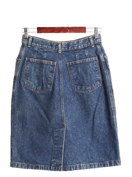 80s USA製 OLD GAP デニム タイト スカート レディース S 程 古着 80年代 ヴィンテージ ギャップ ひざ丈 ミディ丈 Aライン スリット入り