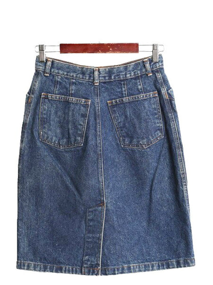 80s USA製 OLD GAP デニム タイト スカート レディース S 程 古着 80年代 ヴィンテージ ギャップ ひざ丈 ミディ丈 Aライン スリット入り