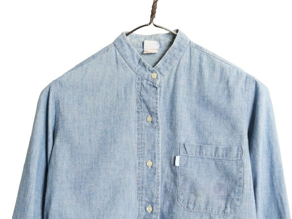 80s リーバイス バンドカラー 長袖 シャンブレー シャツ レディース S 程 80年代 ヴィンテージ Levis 長袖シャツ 100% コットン ノーカラー