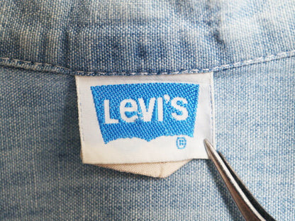 80s リーバイス バンドカラー 長袖 シャンブレー シャツ レディース S 程 80年代 ヴィンテージ Levis 長袖シャツ 100% コットン ノーカラー