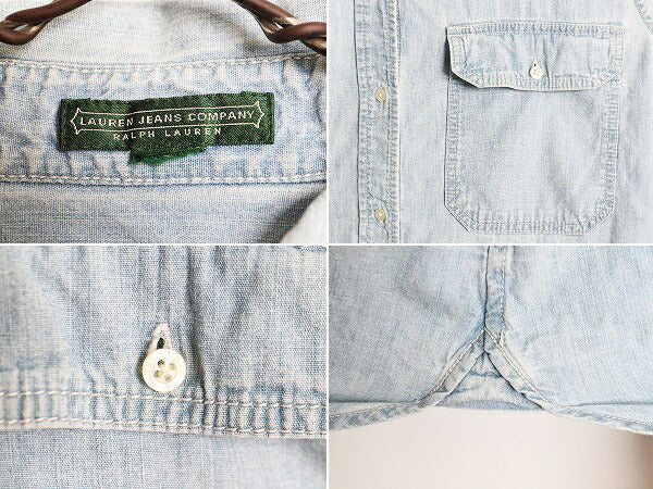 00s ラルフローレン 長袖 シャンブレー シャツ レディース XL 程 オールド LAUREN JEANS Co ポロ 長袖シャツ マチ付き ヴィンテージ モデル
