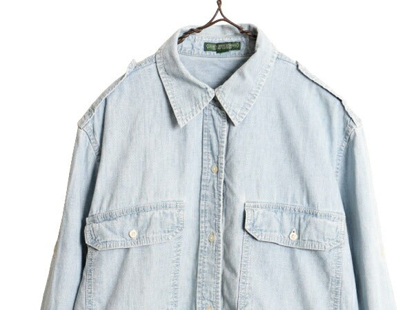 00s ラルフローレン 長袖 シャンブレー シャツ レディース XL 程 オールド LAUREN JEANS Co ポロ 長袖シャツ マチ付き ヴィンテージ モデル