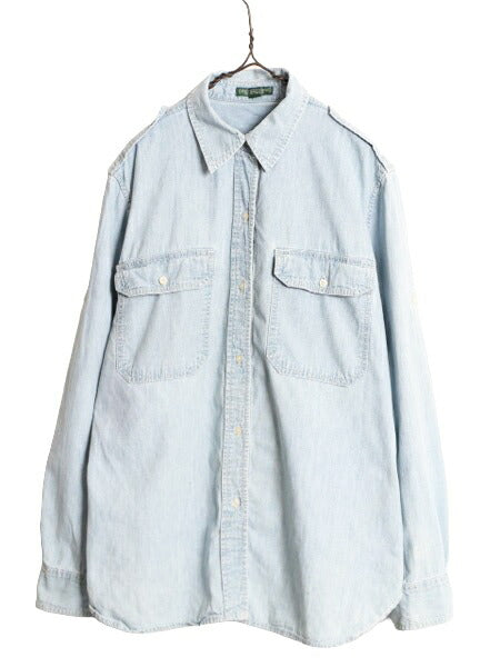 00s ラルフローレン 長袖 シャンブレー シャツ レディース XL 程 オールド LAUREN JEANS Co ポロ 長袖シャツ マチ付き ヴィンテージ モデル