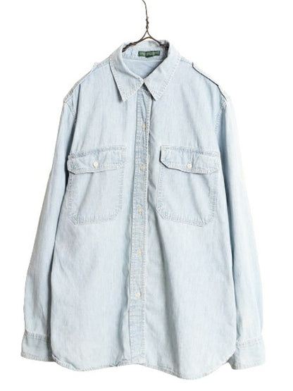 00s ラルフローレン 長袖 シャンブレー シャツ レディース XL 程 オールド LAUREN JEANS Co ポロ 長袖シャツ マチ付き ヴィンテージ モデル