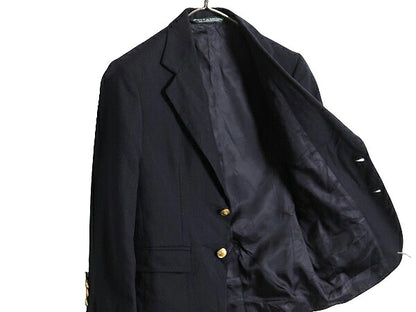 90s ポロ ラルフローレン テーラード ジャケット キッズ 140cm程 古着 ブレザー 90年代 オールド 子供服 紺ブレ 2ボタン 金ボタン クレスト