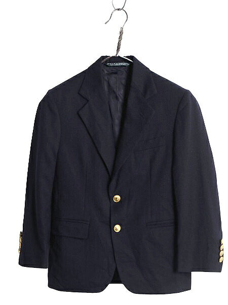 90s ポロ ラルフローレン テーラード ジャケット キッズ 140cm程 古着 ブレザー 90年代 オールド 子供服 紺ブレ 2ボタン 金ボタン クレスト