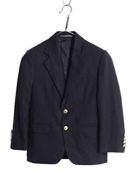 90s ポロ ラルフローレン テーラード ジャケット キッズ 140cm程 古着 ブレザー 90年代 オールド 子供服 紺ブレ 2ボタン 金ボタン クレスト