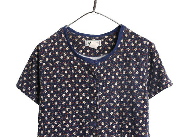 デッドストック 90s USA製 エルエルビーン 花柄 プリント 半袖 ワンピース レディース L / オールド LLBEAN 総柄 コットン ロング マキシ丈