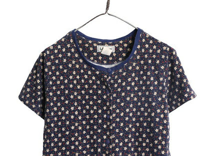 デッドストック 90s USA製 エルエルビーン 花柄 プリント 半袖 ワンピース レディース L / オールド LLBEAN 総柄 コットン ロング マキシ丈