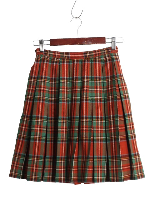 40s 50s USA製 チェック プリーツ スカート レディース XS 40年代 50年代 ヴィンテージ Sloat ウール ミニスカート ひざ丈 ユニオンメイド