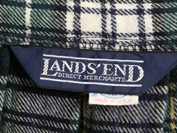 80s USA製 ランズエンド チェック ウール ラップ スカート S 程 80年代 ヴィンテージ LANDS END フレア ミモレ丈 ロング フリンジ プリーツ
