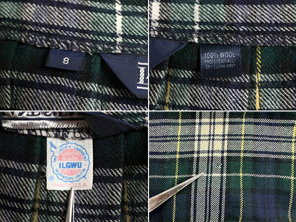 80s USA製 ランズエンド チェック ウール ラップ スカート S 程 80年代 ヴィンテージ LANDS END フレア ミモレ丈 ロング フリンジ プリーツ