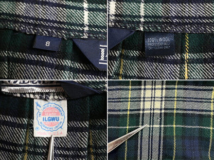 80s USA製 ランズエンド チェック ウール ラップ スカート S 程 80年代 ヴィンテージ LANDS END フレア ミモレ丈 ロング フリンジ プリーツ