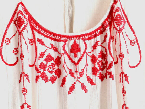70s ビンテージ ☆ Leslie Fay クロスステッチ 長袖 ワンピース レディース M 程 古着 ボヘミアン ひざ上丈 チュニックワンピ フォークロア
