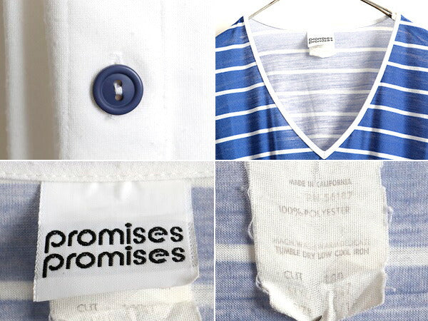 80s ビンテージ USA製 ☆ Promises Vネック ボーダー キャップスリーブ フレア ワンピース レディース M 程/ 80年代 ミモレ丈 ミディアム丈