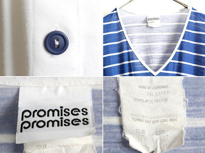 80s ビンテージ USA製 ☆ Promises Vネック ボーダー キャップスリーブ フレア ワンピース レディース M 程/ 80年代 ミモレ丈 ミディアム丈