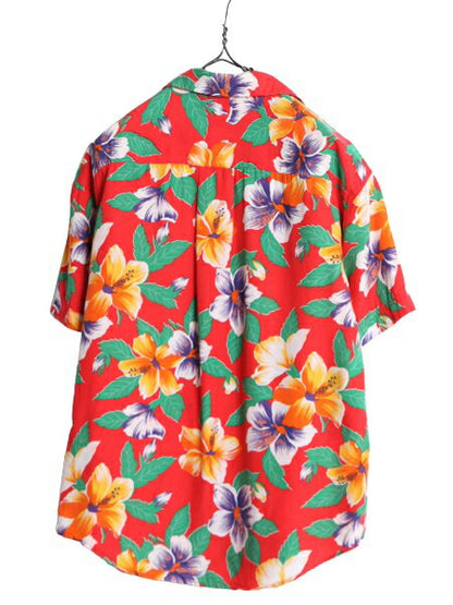 90s OLD GAP 100% レーヨン アロハ シャツ レディース S / オールド ギャップ ハワイアン オープンカラー 総柄 マルチカラー 開襟 紺タグ