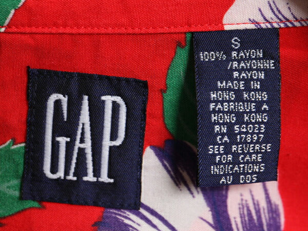 90s OLD GAP 100% レーヨン アロハ シャツ レディース S / オールド ギャップ ハワイアン オープンカラー 総柄 マルチカラー 開襟 紺タグ