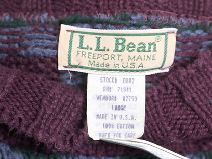 80s USA製 エルエルビーン フェアアイル コットン ニット セーター L 80年代 ヴィンテージ LLBEAN ノルディック LLビーン ハイネック 総柄