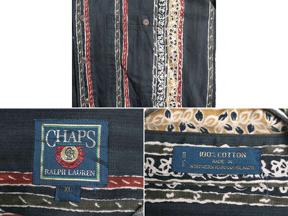 80s チャップス ラルフローレン 長袖 ボタンダウン シャツ メンズ XL 古着 80年代 ヴィンテージ ポロ CHAPS 総柄 長袖シャツ ポケット付き