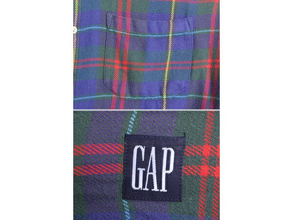 90s OLD GAP ヘビー フランネル シャツ メンズ S 程 90年代 紺タグ 旧タグ オールド ギャップ コットン ポケット付き ネルシャツ チェック