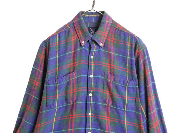 90s OLD GAP ヘビー フランネル シャツ メンズ S 程 90年代 紺タグ 旧タグ オールド ギャップ コットン ポケット付き ネルシャツ チェック