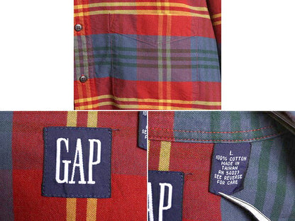 90s OLD GAP チェック 長袖 ボタンダウン シャツ メンズ L 90年代 オールド 紺タグ 旧タグ ギャップ コットン ポケット付き マルチカラー