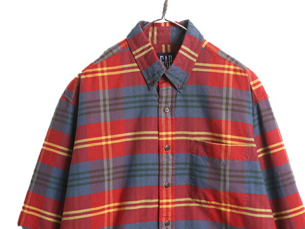 90s OLD GAP チェック 長袖 ボタンダウン シャツ メンズ L 90年代 オールド 紺タグ 旧タグ ギャップ コットン ポケット付き マルチカラー