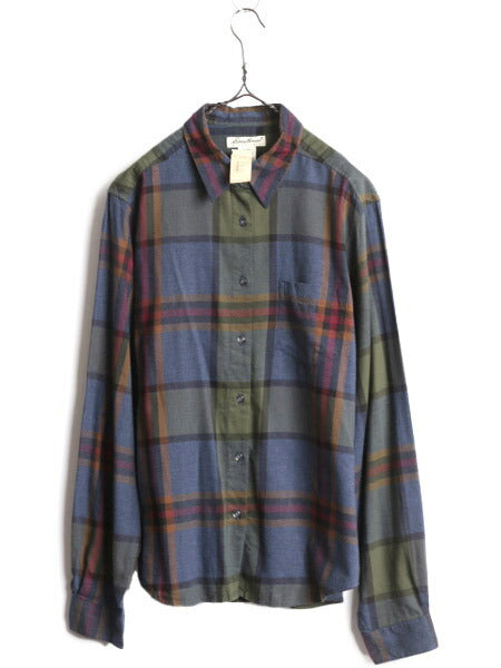デッドストック 90s エディーバウアー チェック 長袖 シャツ レディース L 新品 90年代 オールド Eddie Bauer レーヨン コットン ブラウス