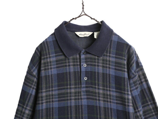 90s エディーバウアー チェック 長袖 ポロシャツ メンズ L / 古着 90年代 オールド Eddie Bauer 長袖シャツ コットン 白タグ マルチカラー