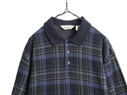 90s エディーバウアー チェック 長袖 ポロシャツ メンズ L / 古着 90年代 オールド Eddie Bauer 長袖シャツ コットン 白タグ マルチカラー