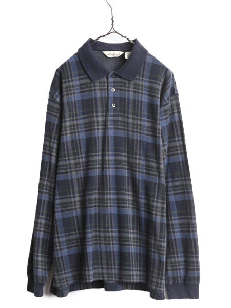 90s エディーバウアー チェック 長袖 ポロシャツ メンズ L / 古着 90年代 オールド Eddie Bauer 長袖シャツ コットン 白タグ マルチカラー
