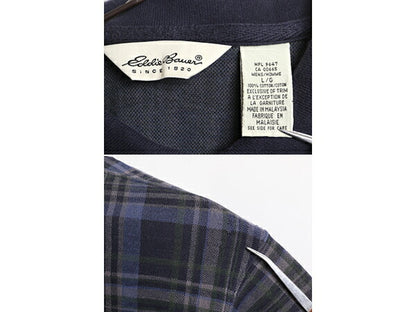 90s エディーバウアー チェック 長袖 ポロシャツ メンズ L / 古着 90年代 オールド Eddie Bauer 長袖シャツ コットン 白タグ マルチカラー