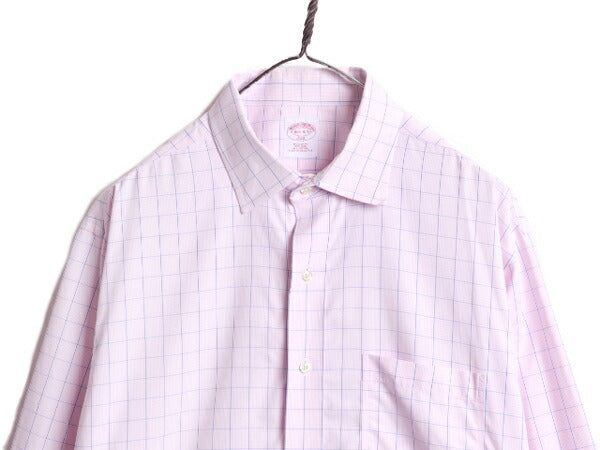 ブルックスブラザーズ チェック 長袖 シャツ メンズ L 程 Brooks Brothers 346 ポケット付き ワイシャツ 長袖シャツ コットン ノーアイロン