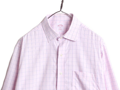 ブルックスブラザーズ チェック 長袖 シャツ メンズ L 程 Brooks Brothers 346 ポケット付き ワイシャツ 長袖シャツ コットン ノーアイロン