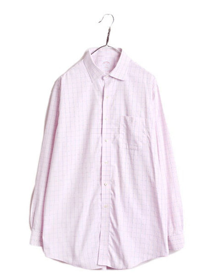 ブルックスブラザーズ チェック 長袖 シャツ メンズ L 程 Brooks Brothers 346 ポケット付き ワイシャツ 長袖シャツ コットン ノーアイロン