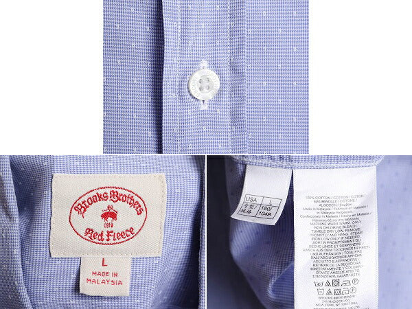 ブルックスブラザーズ 長袖 シャツ メンズ L 古着 BROOKS BROTHERS Red Fleece ドレス ワイシャツ ドット 水玉 織柄 コットン ビジネス 青
