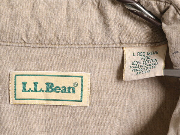 90s エルエルビーン 半袖 ボタンダウン シャツ メンズ L / 古着 90年代 オールド LLBean コットン 無地 半袖シャツ アウトドア ベージュ