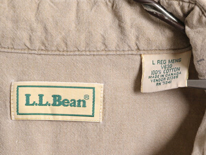 90s エルエルビーン 半袖 ボタンダウン シャツ メンズ L / 古着 90年代 オールド LLBean コットン 無地 半袖シャツ アウトドア ベージュ