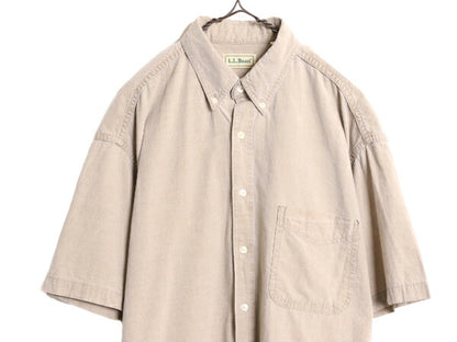 90s エルエルビーン 半袖 ボタンダウン シャツ メンズ L / 古着 90年代 オールド LLBean コットン 無地 半袖シャツ アウトドア ベージュ