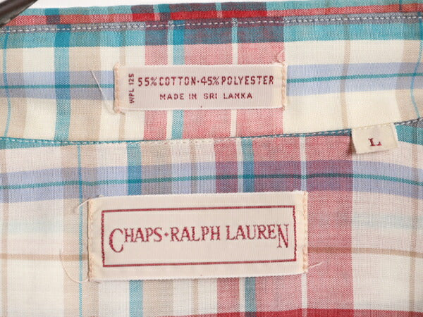 80s チャップス ラルフローレン マドラス チェック 半袖 ボタンダウン シャツ メンズ L / 古着 80年代 ヴィンテージ CHAPS 半袖シャツ 総柄
