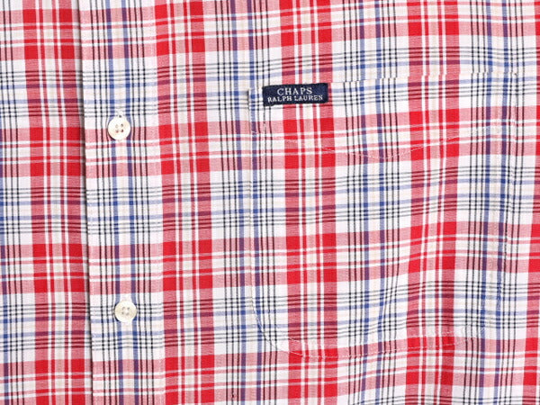 90s チャップス ラルフローレン チェック 半袖 ボタンダウン シャツ メンズ XL 90年代 オールド CHAPS ポロ 半袖シャツ 総柄 大きいサイズ