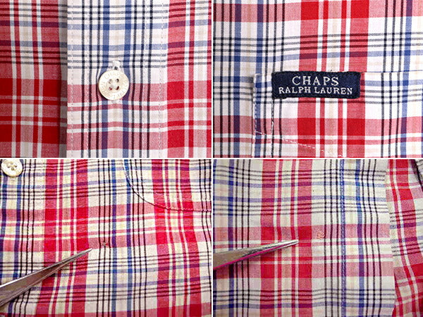 90s チャップス ラルフローレン チェック 半袖 ボタンダウン シャツ メンズ XL 90年代 オールド CHAPS ポロ 半袖シャツ 総柄 大きいサイズ