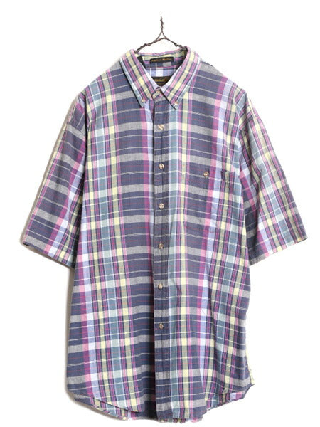 90s エディーバウアー マドラス チェック 半袖 ボタンダウン シャツ メンズ XL 古着 90年代 オールド Eddie Bauer 半袖シャツ 大きいサイズ