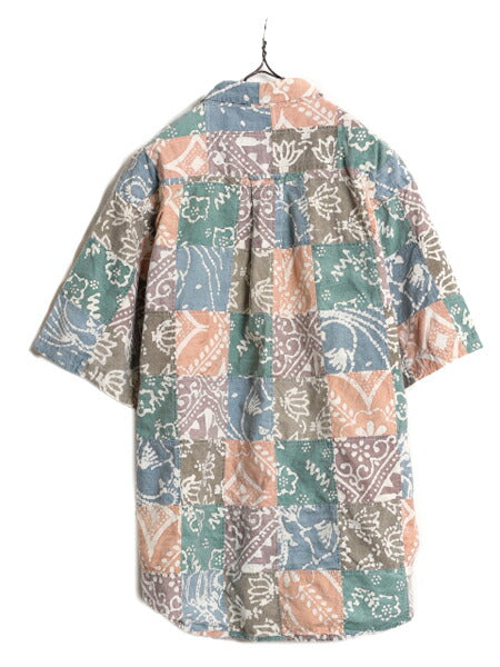 00s オービス パッチワーク 半袖 ボタンダウン シャツ メンズ L / 古着 00年代 オールド ORVIS 半袖シャツ コットン プルオーバー 総柄 BD